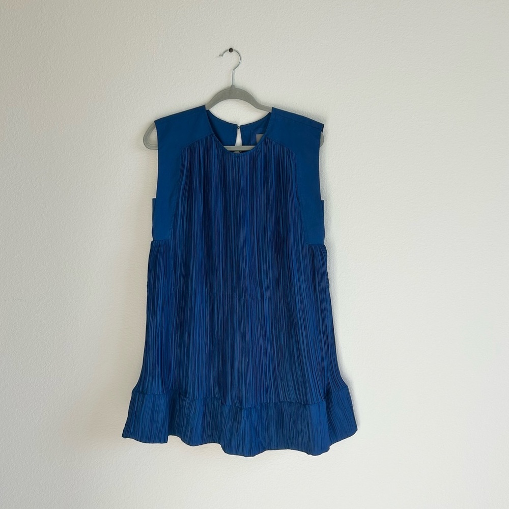 Anthropologie Cap-Sleeve Plissé Mini Dress in Blue - Picture 2 of 6